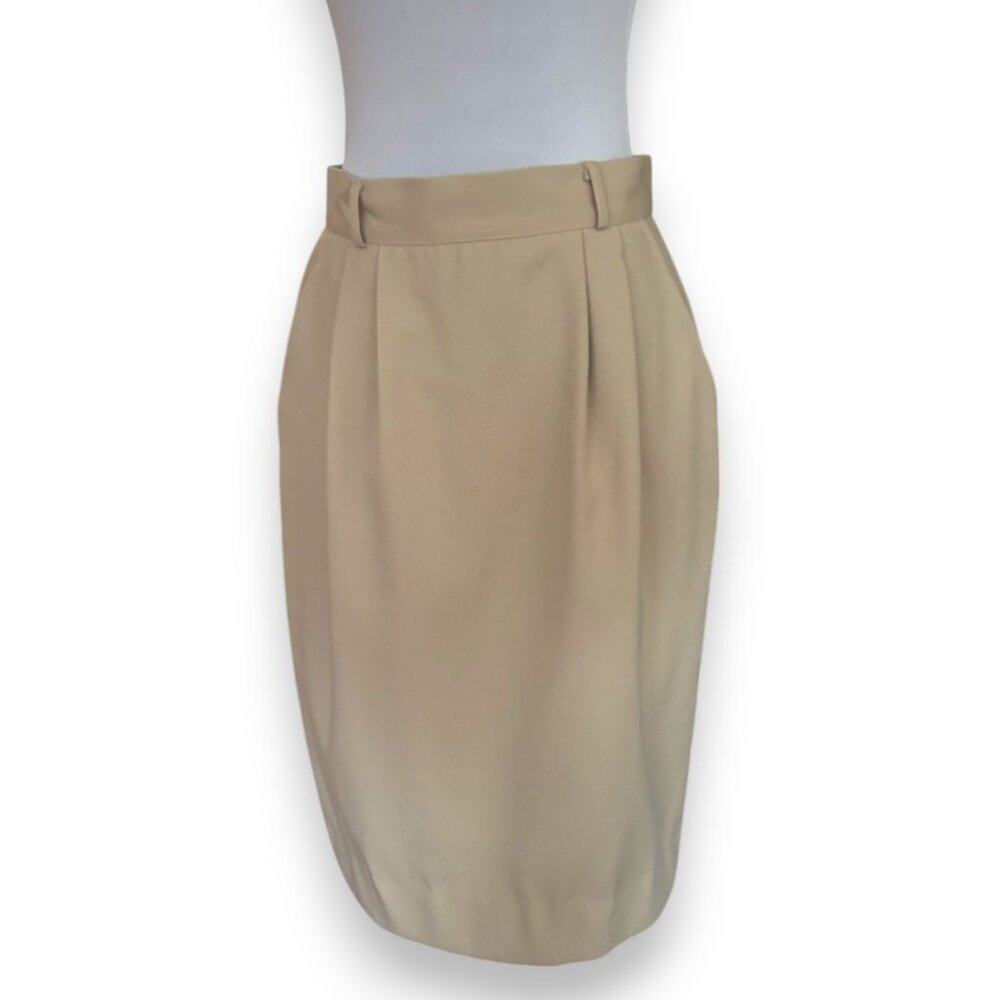Counterparts Vintage 90s tan khaki skirt polyester w pockets back slit sz 10